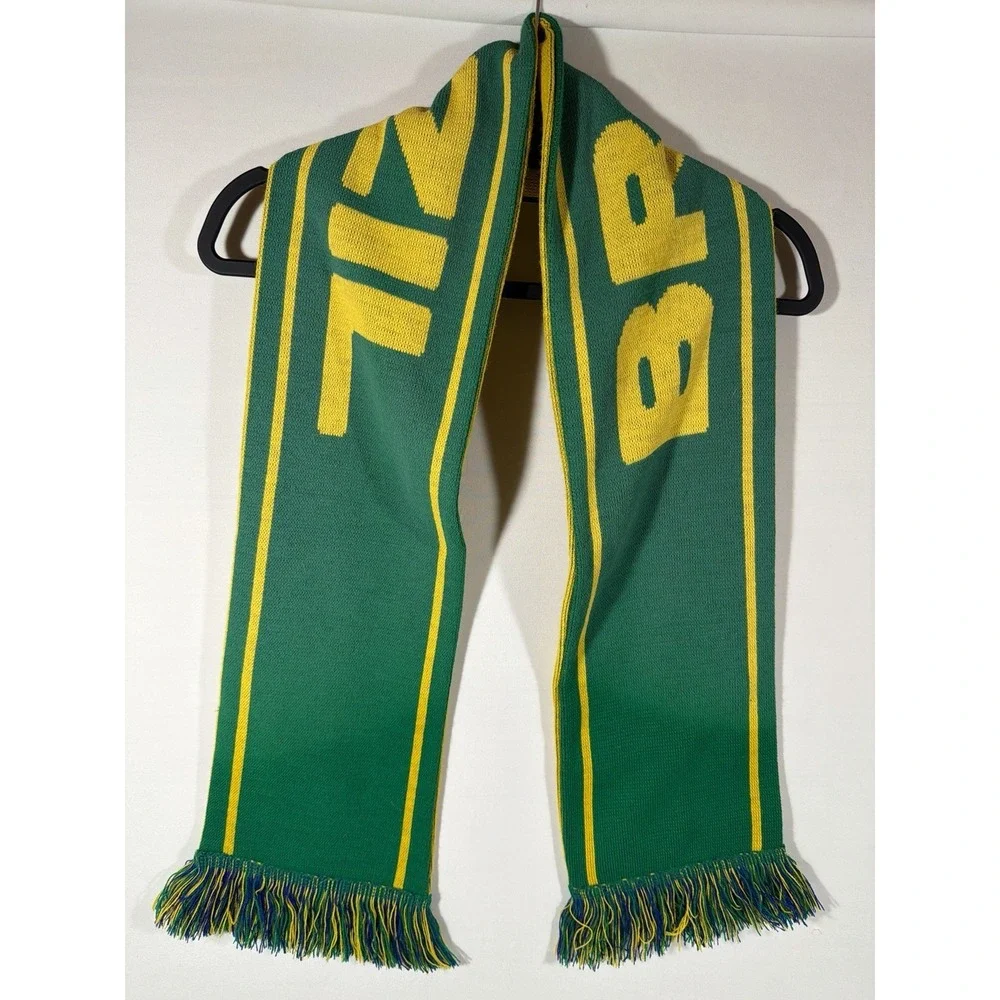 Brazil Soccer Knit‎ Scarf Green Yellow Futbol Fan Streetwear Football Core